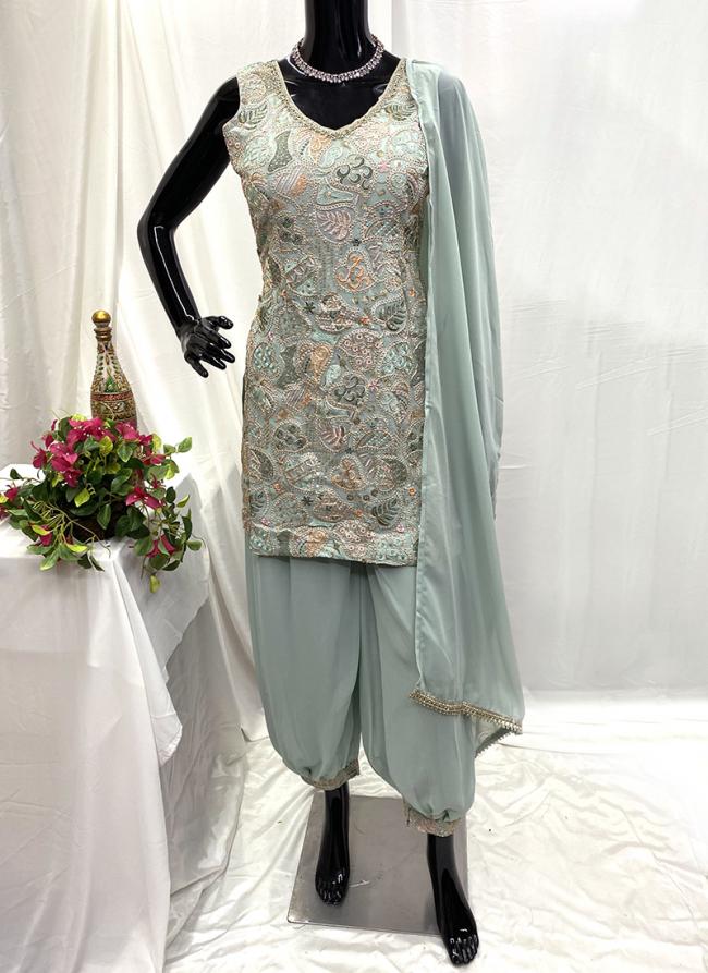 Georgette Teal Party Wear Hand Work Readymade Dhoti Suit